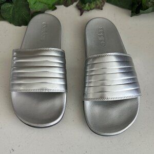 Adidas Womens Silver Metallic Slide Sandals Size 8